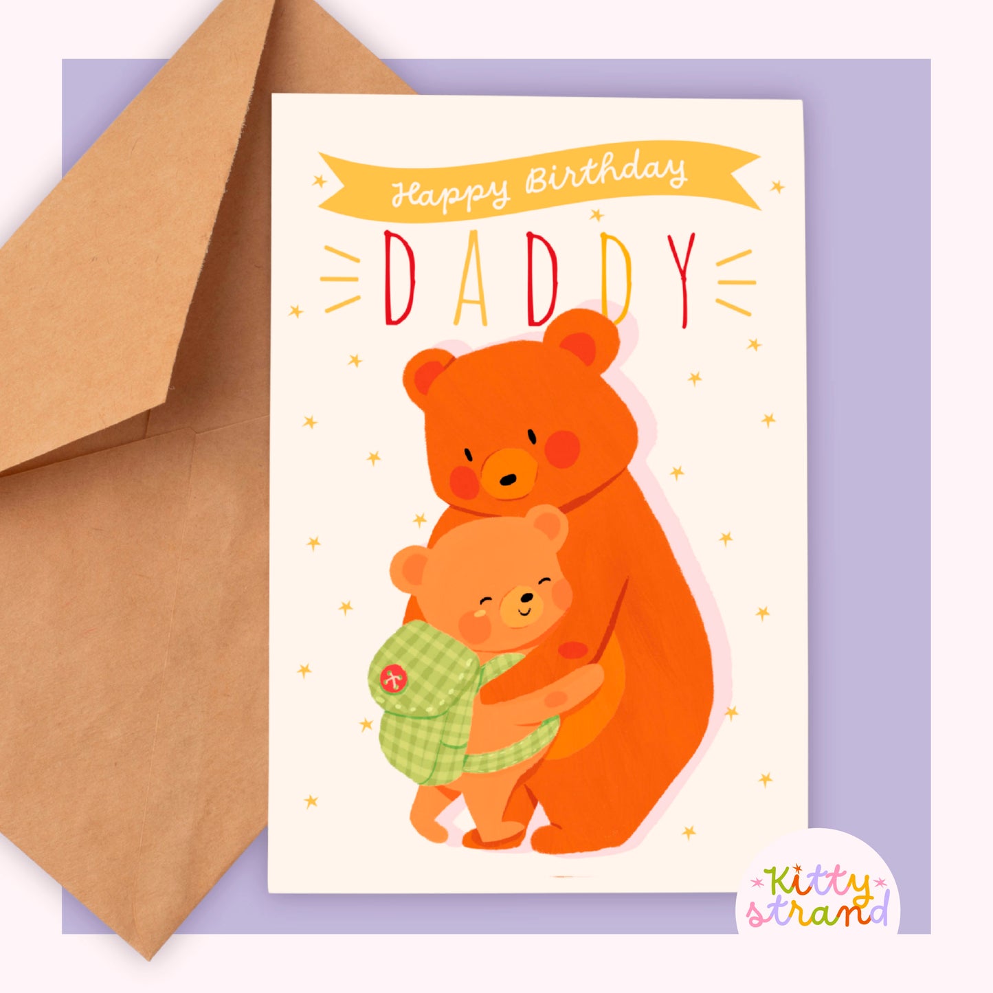 happy birthday daddy, birthday card for dad with an illustration of a bear and a bear cub hugging