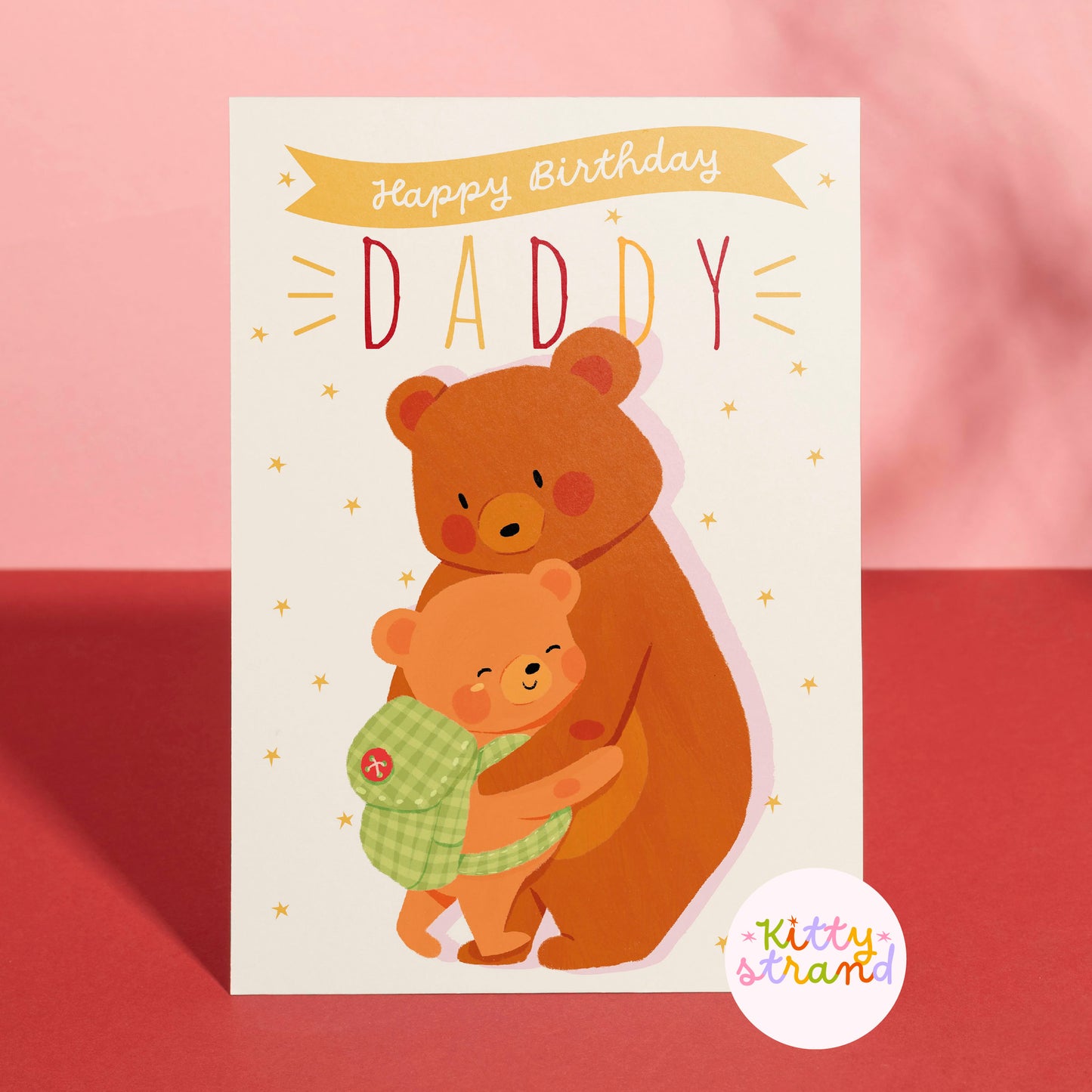 happy birthday daddy, birthday card for dad with an illustration of a bear and a bear cub hugging